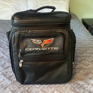 Corvette black leather backpack.